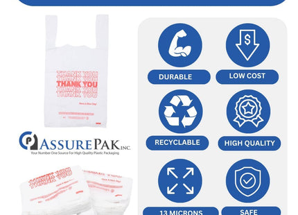 1/8 Size .51 Mil White Thank You Plastic T-Shirt Bag - 1000/Case