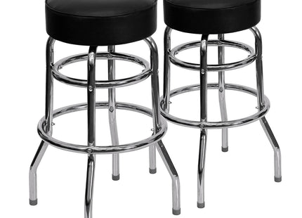 Flash Furniture Bruno 2 Pack Double Ring Chrome Barstool with Black Seat