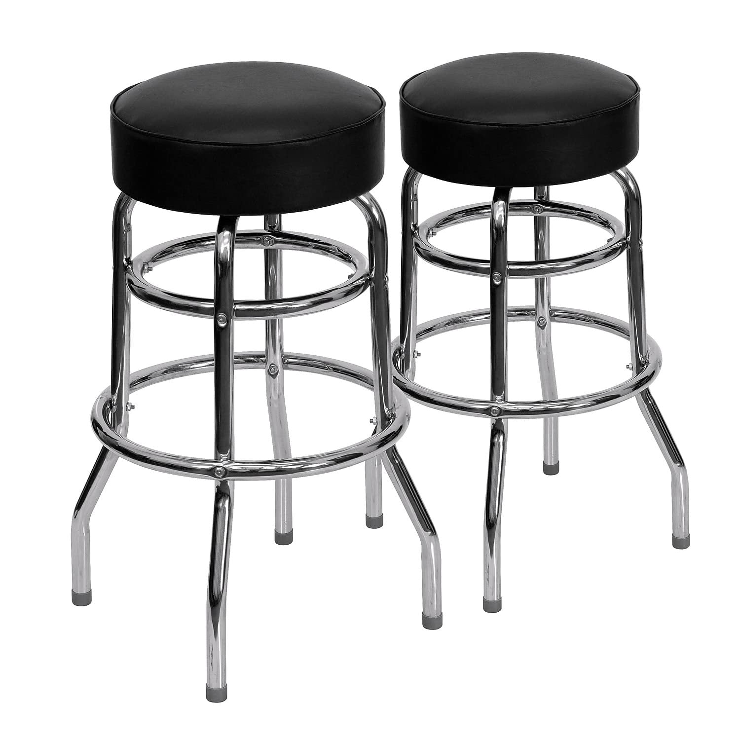 Flash Furniture Bruno 2 Pack Double Ring Chrome Barstool with Black Seat