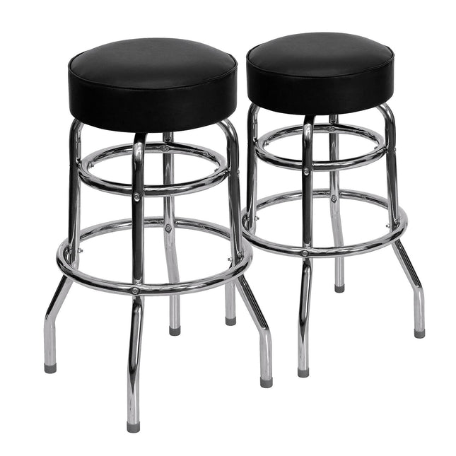 Flash Furniture Bruno 2 Pack Double Ring Chrome Barstool with Black Seat
