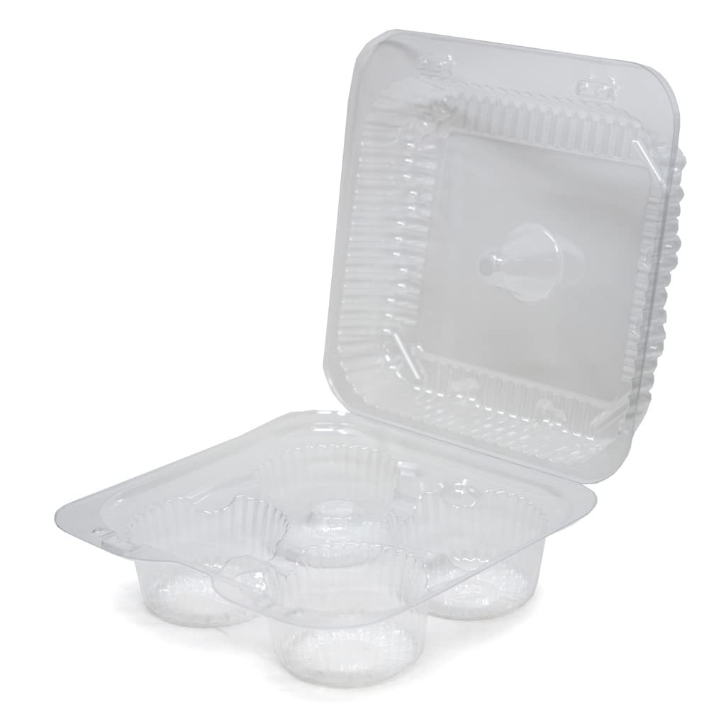 ZCYINGQ LBH6404-4 Compartment Clear Hinged Cupcake/Muffin Container | 250 per Case c