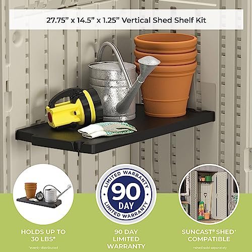 Suncast Vertical Shed Shelf Kit, Space-Saving Shelf for Vertical Outdoor Storage Sheds, 27.75" W x 14.5" D x 1.25" H, Black