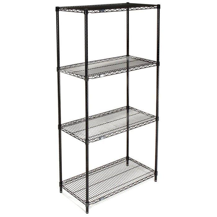 Nexel 24" x 36" x 74", 4 Tier Adjustable Wire Shelving Unit, NSF Listed Commercial Storage Rack, Black Epoxy Finish, leveling feet