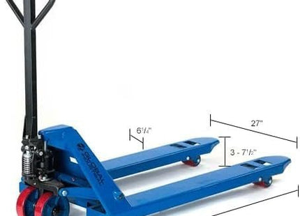 Global Industrial High Capacity Pallet Jack with 27"W x 48"L Forks, 6600 Lb. Capacity, Manual Duty Truck for Warehouse, Manufacturing and Retail, Blue Powder Coat Finish