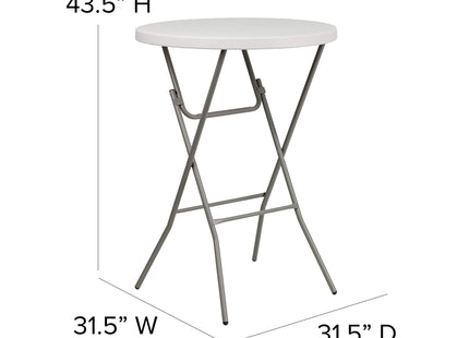 Flash Furniture Kathryn 2.63' Round Folding Bar Height Table for Parties and Commercial Events, Indoor/Outdoor Plastic Bar Height Folding Table, White