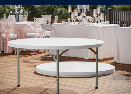 Flash Furniture 5' Round All-Occasion Plastic Folding Event Table for Parties and Trade Shows, Folding Banquet Table for Indoor/Outdoor Events, White