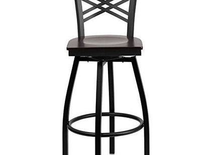 HERCULES Series Black ''X'' Back Swivel Metal Barstool - Black Vinyl Seat