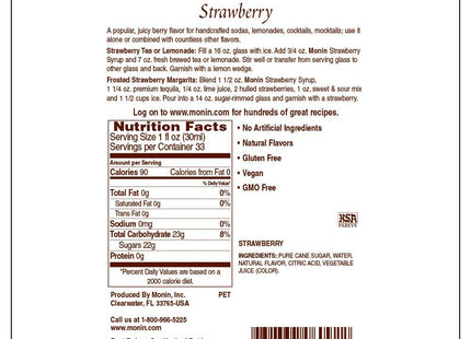 Monin - Strawberry Syrup, Mild and Sweet, Great for Cocktails and Teas, Gluten-Free, Non-GMO (1 Liter, 4-Pack)