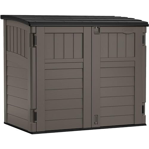 Suncast Modernist 4' x 2.5' Lockable Outdoor Garden Resin Low Profile Horizontal Storage Shed with 3 Doors, 34 Cubic Feet, Gray