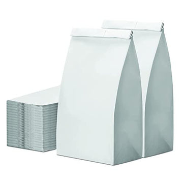 Glownary - White Paper Bags for Lunch, Craft, or Takeout. (8 LB, 500 Count - White)