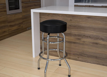 Flash Furniture Bruno 2 Pack Double Ring Chrome Barstool with Black Seat