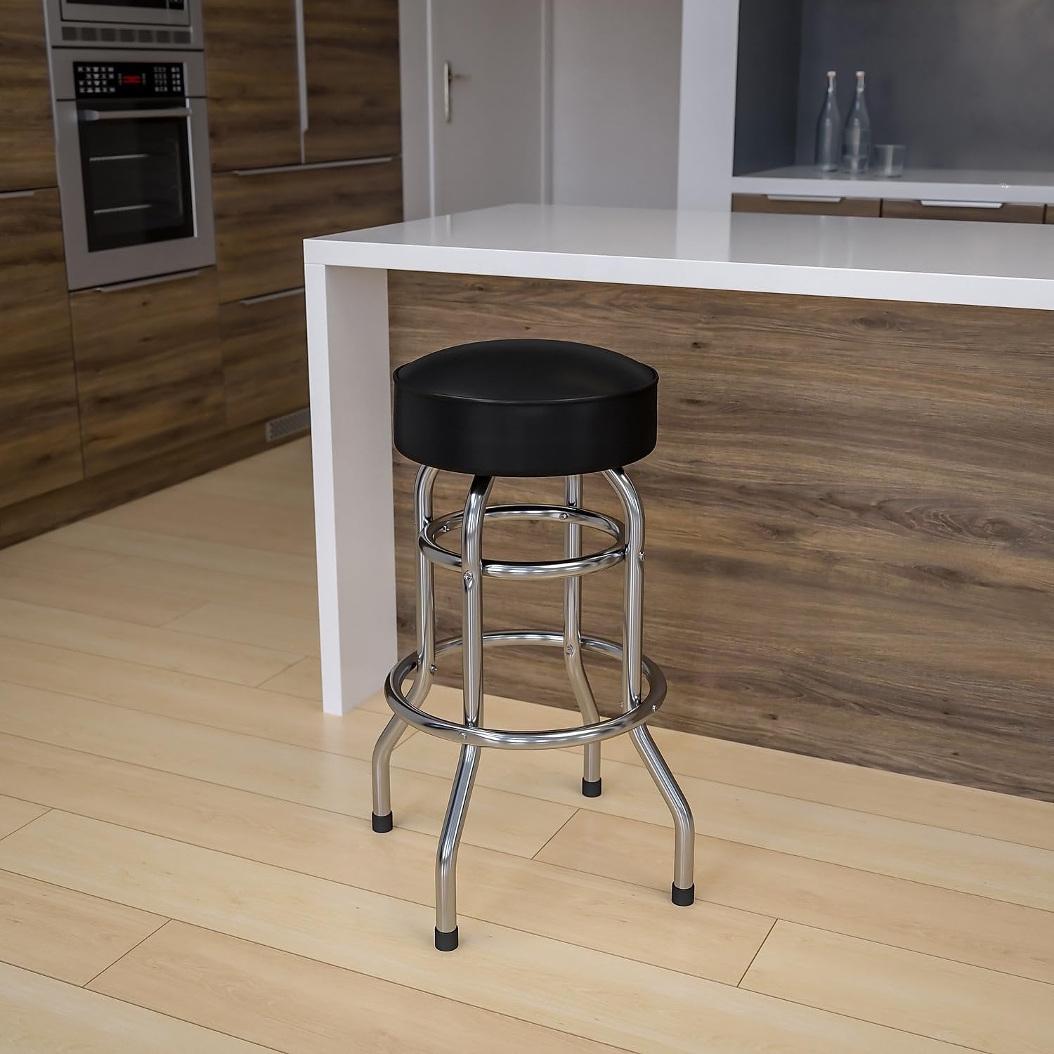 Flash Furniture Bruno 2 Pack Double Ring Chrome Barstool with Black Seat