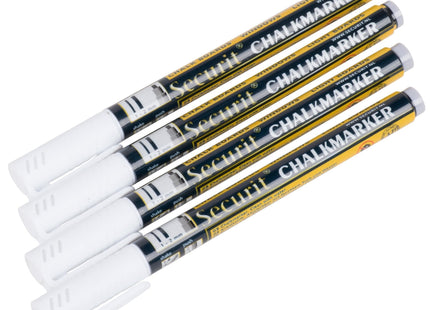 TableTop King BLSMA100V4WH Securit All-Purpose Mini Tip White Chalk Marker - 4/Pack