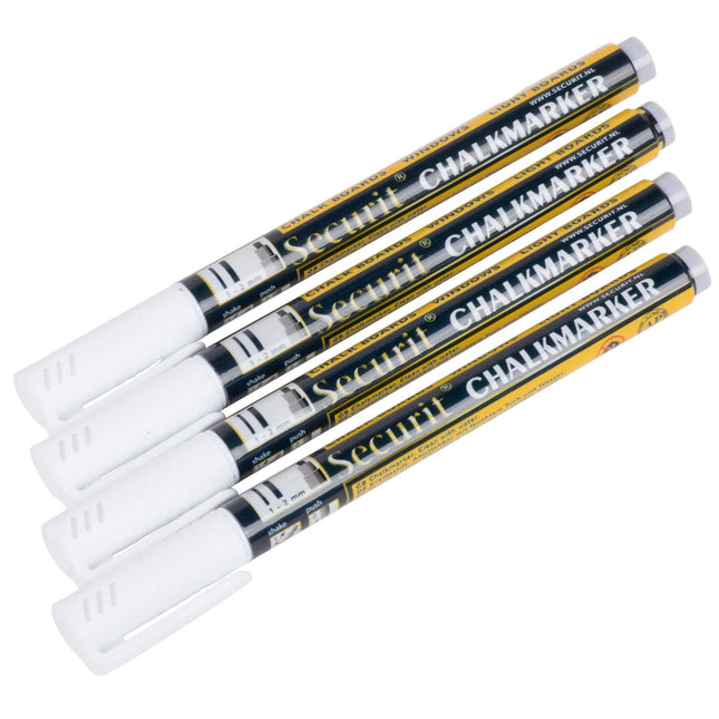 TableTop King BLSMA100V4WH Securit All-Purpose Mini Tip White Chalk Marker - 4/Pack