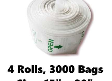 Produce Roll Bags 15x20 High Density Supermarket 4 Rolls, 3000pcs