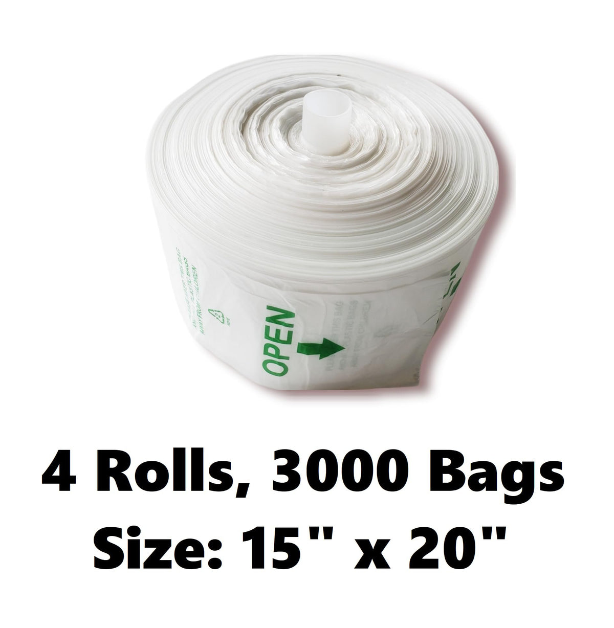 Produce Roll Bags 15x20 High Density Supermarket 4 Rolls, 3000pcs
