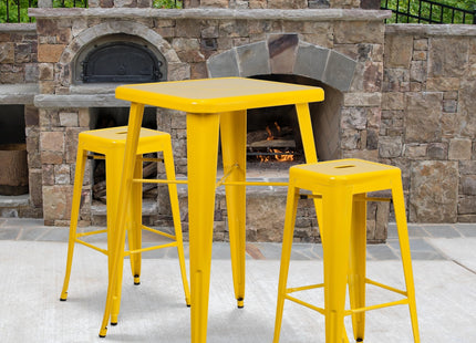 Flash Furniture Lily 4 Pack Commercial Grade 30" High Backless Yellow Metal Indoor-Outdoor Barstool with Square Seat