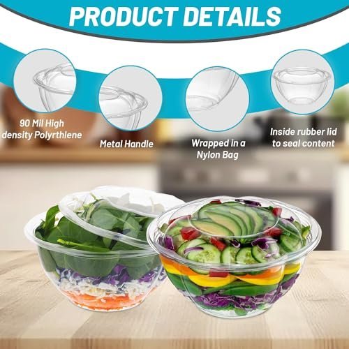 Glownary Plastic Salad Bowls With Airtight Lids
