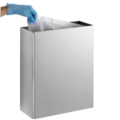 BOBRICK 279 ClassicSeries Stainless Steel Surface-Mounted Waste Receptacle, Satin Finish, 6.4 Gallon Capacity, 6" Length, 18" Height, 14" Width