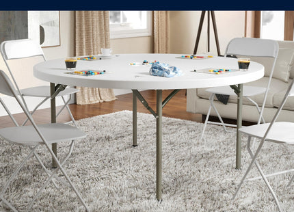 Flash Furniture 5' Round All-Occasion Plastic Folding Event Table for Parties and Trade Shows, Folding Banquet Table for Indoor/Outdoor Events, White