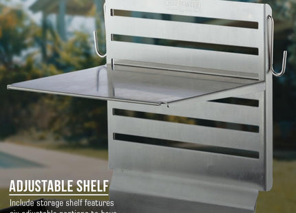 Chef Master 90260 Adjustable Grill Shelf, Grill Caddy Side Shelf Griddle Tool & Utensil Storage, BBQ Grilling Accessories Organizer, Condiments Holder for Outdoor Grills & Cooking - Size 16.5x11.5x1.5