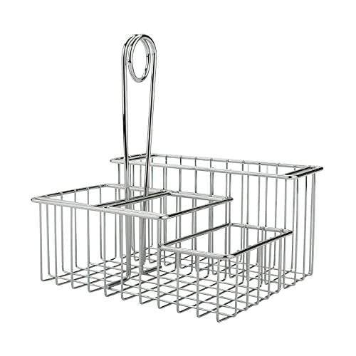G.E.T. Enterprises 4-Compartment 8 Inch x 6 Inch Chrome Stainless Steel Condiment Caddy