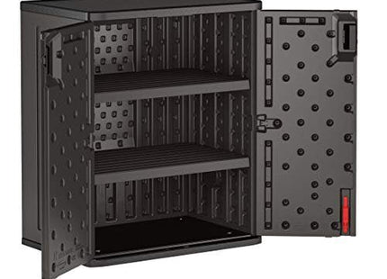 Suncast Commercial Heavy-Duty 9 Cubic Ft. Resin Storage Cabinet with Lockable Handles, Adjustable Metal-Reinforced Shelves for Garage or Workspace, Black, Made in The USA