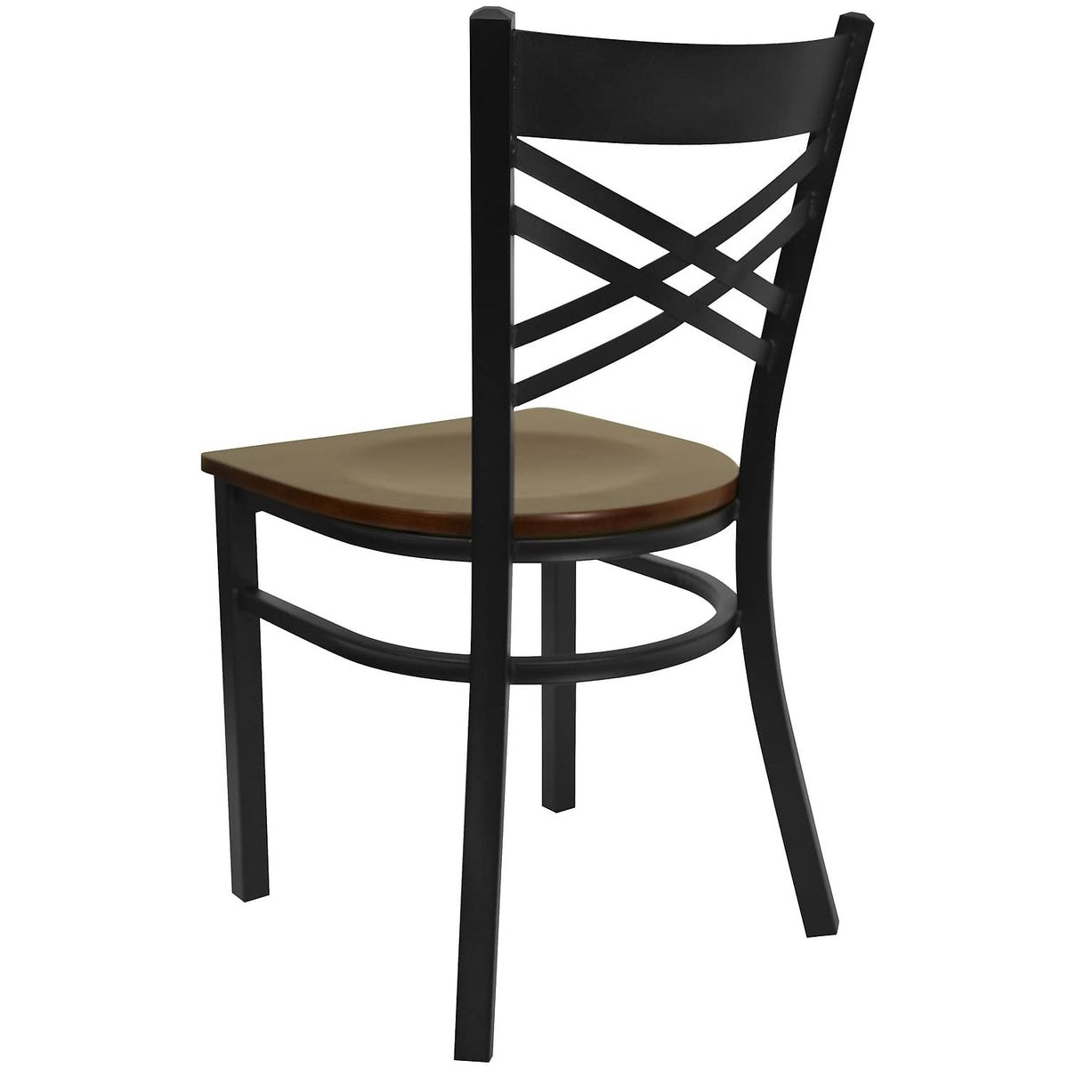 Flash Furniture 2 Pack HERCULES Series Black ''X'' Back Metal Restaurant Chair - Mahogany Wood Seat