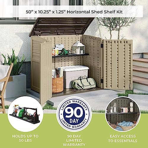 Suncast Horizontal Shed Shelf Kit, Space-Saving Shelf for Horizontal Outdoor Storage Sheds, 50" W x 10.25" D x 1.25" H, Black