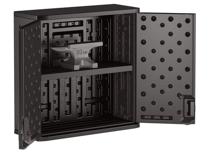 Suncast Commercial 4 Cubic Ft. Heavy-Duty Resin Wall Cabinet with Adjustable Metal-Reinforced Shelf, and Lockable Handles for Indoor and Outdoor Storage, Black, Made in the USA