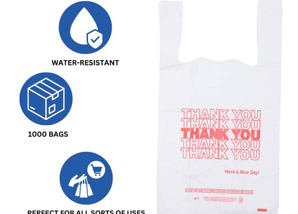 1/8 Size .51 Mil White Thank You Plastic T-Shirt Bag - 1000/Case