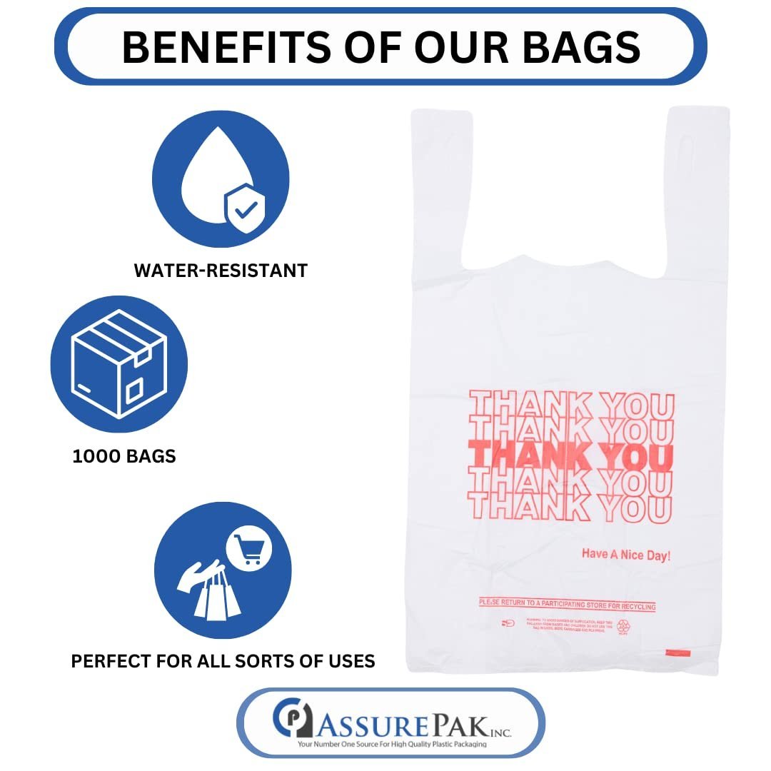 1/8 Size .51 Mil White Thank You Plastic T-Shirt Bag - 1000/Case