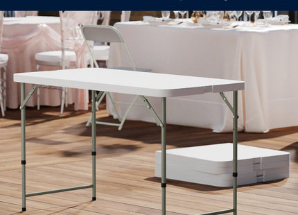 Flash Furniture 4' Rectangular Plastic Folding Event Table with Adjustable Legs and Carrying Handle, Bi-Fold Portable Banquet Table for Indoor/Outdoor Events, White