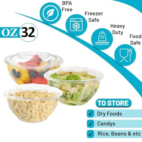Glownary Plastic Salad Bowls With Airtight Lids