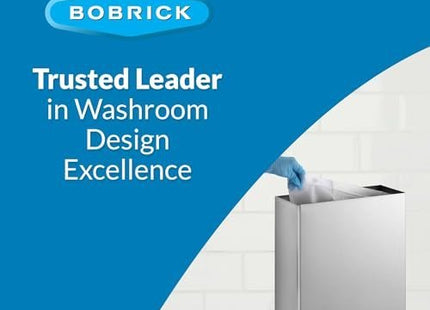BOBRICK 279 ClassicSeries Stainless Steel Surface-Mounted Waste Receptacle, Satin Finish, 6.4 Gallon Capacity, 6" Length, 18" Height, 14" Width