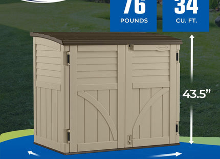 Suncast 34 Cubic Feet Durable All Weather Lockable Horizontal Plastic Compact Storage Shed for Garden, Backyard, Patio, and Pool Supplies, Sand