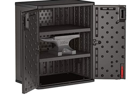Suncast Commercial Heavy-Duty 9 Cubic Ft. Resin Storage Cabinet with Lockable Handles, Adjustable Metal-Reinforced Shelves for Garage or Workspace, Black, Made in The USA
