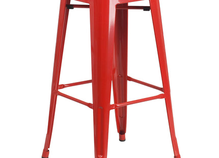 Flash Furniture Lily 4 Pack Commercial Grade 30" High Backless Red Metal Indoor-Outdoor Barstool with Square Seat