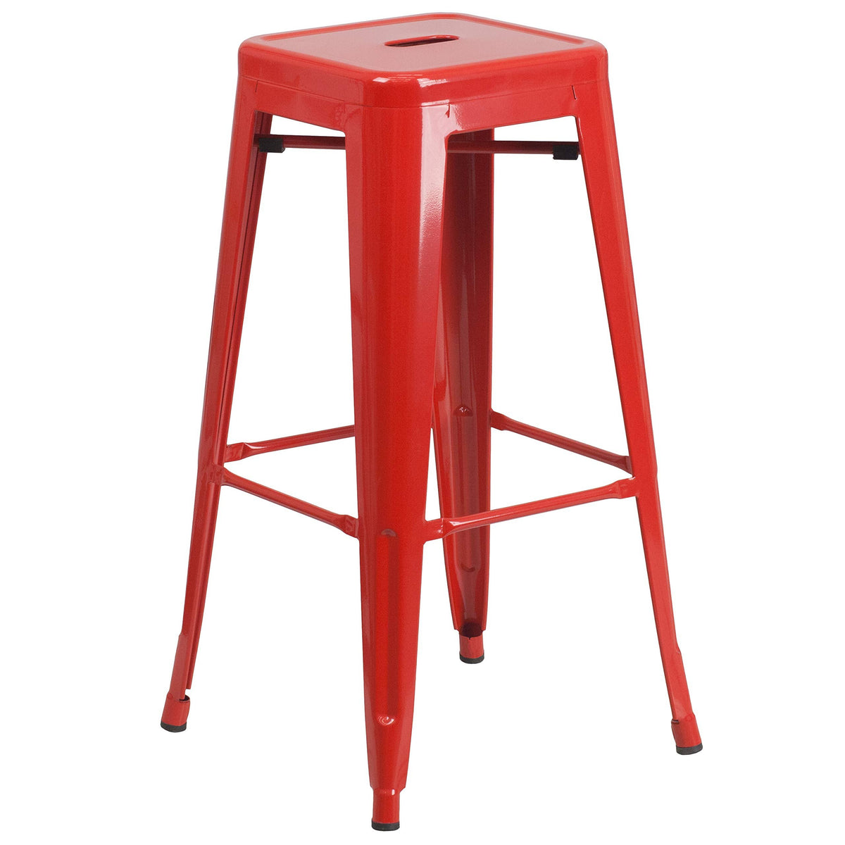 Flash Furniture Lily 4 Pack Commercial Grade 30" High Backless Red Metal Indoor-Outdoor Barstool with Square Seat