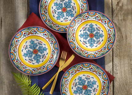Euro Ceramica Zanzibar Collection Vibrant 8.7" Ceramic Salad/Dessert Plates, Set of 4, Spanish Floral Design, Multicolor
