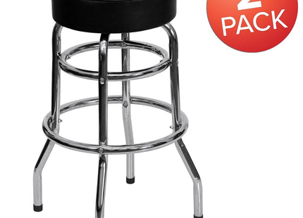 Flash Furniture Bruno 2 Pack Double Ring Chrome Barstool with Black Seat