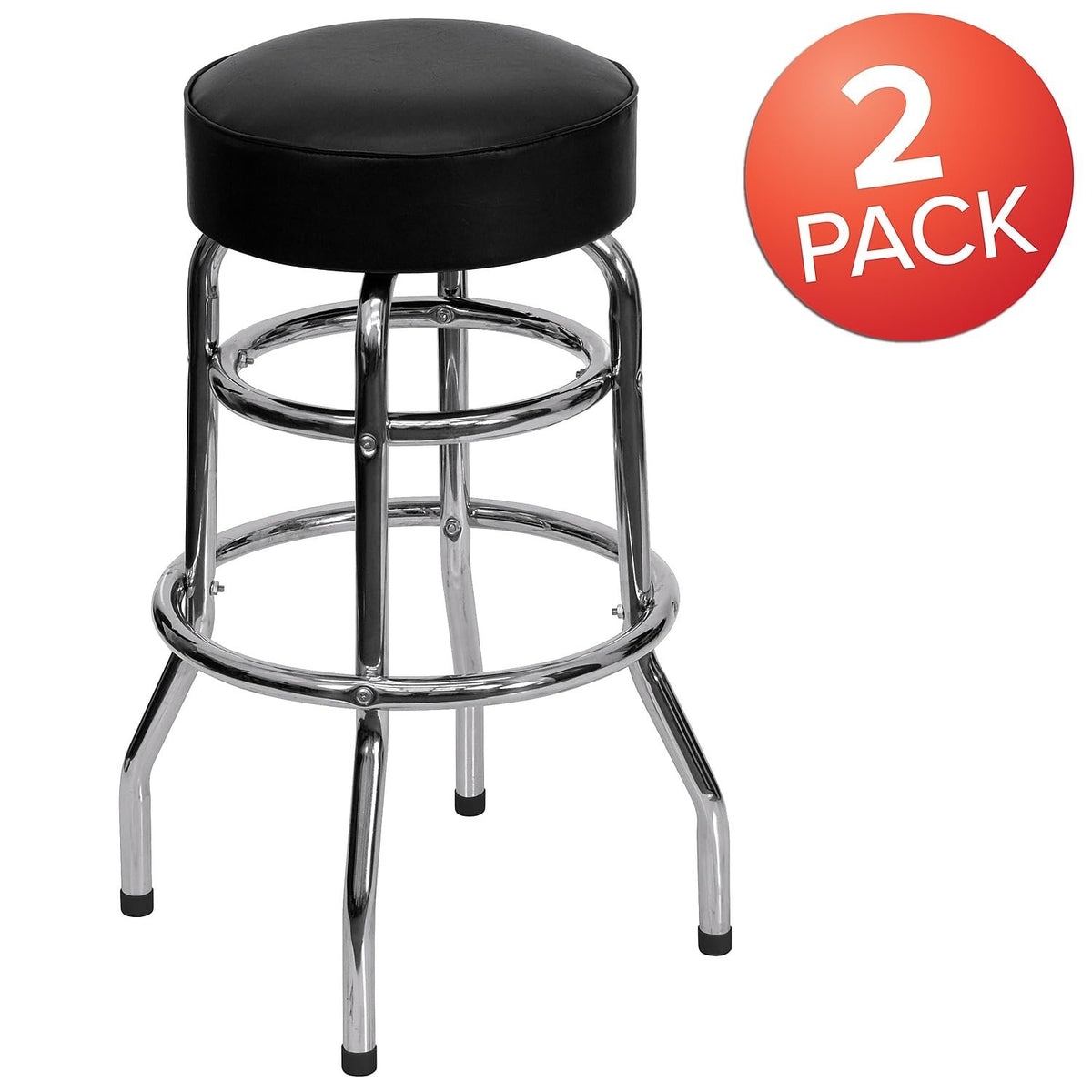 Flash Furniture Bruno 2 Pack Double Ring Chrome Barstool with Black Seat