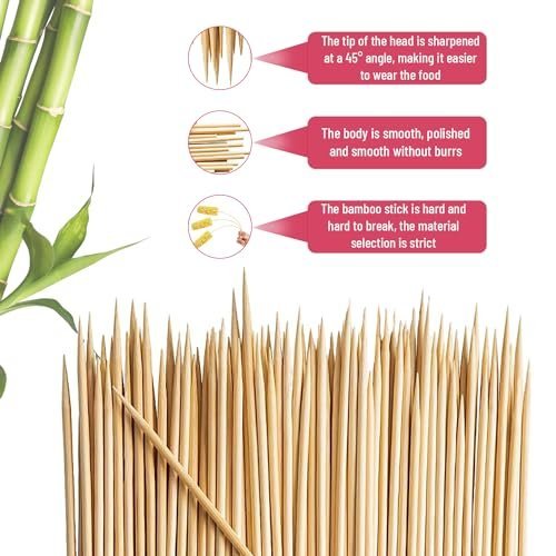 Natural Bamboo Wooden Skewers for BBQ, Shish Kabob, Appetiser, Fruit, Cocktail, Chocolate Fountain, Grilling, Barbecue, Kitchen, Crafting and Party.