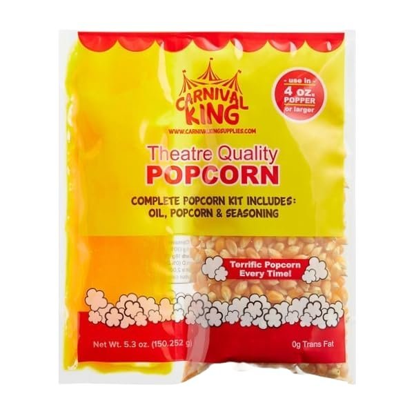 Carnival King: Popcorn Kernels for Popcorn Machine, Popcorn Packets, Bulk Popcorn, 4oz Packs (CASE of 24) - Popcorn Machine Supplies, popcorn maker kit popcorn kernels all in one popcorn packs