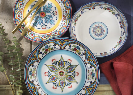 Euro Ceramica Zanzibar Collection Vibrant 8.7" Ceramic Salad/Dessert Plates, Set of 4, Spanish Floral Design, Multicolor