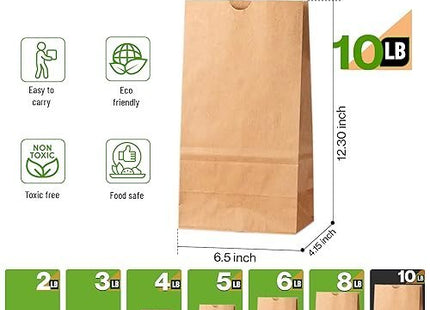 Glownary - White Paper Bags for Lunch, Craft, or Takeout. (10 LB, 100 Count - Brown)