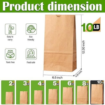 Glownary - White Paper Bags for Lunch, Craft, or Takeout. (10 LB, 100 Count - Brown)