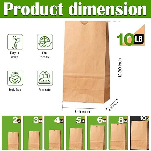 Glownary - White Paper Bags for Lunch, Craft, or Takeout. (10 LB, 100 Count - Brown)