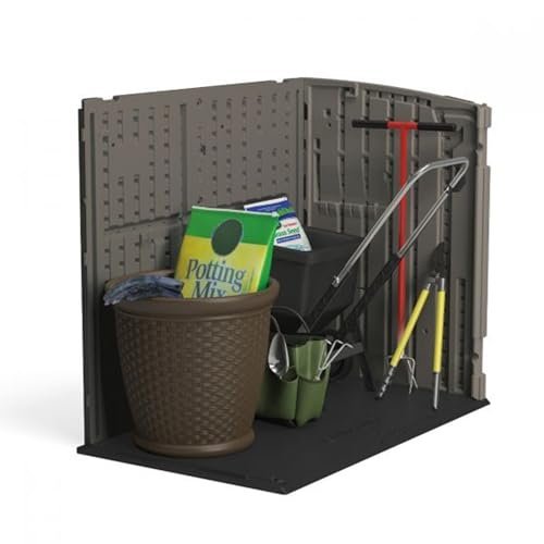 Suncast Modernist 4' x 2.5' Lockable Outdoor Garden Resin Low Profile Horizontal Storage Shed with 3 Doors, 34 Cubic Feet, Gray