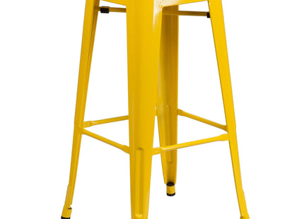 Flash Furniture Lily 4 Pack Commercial Grade 30" High Backless Yellow Metal Indoor-Outdoor Barstool with Square Seat